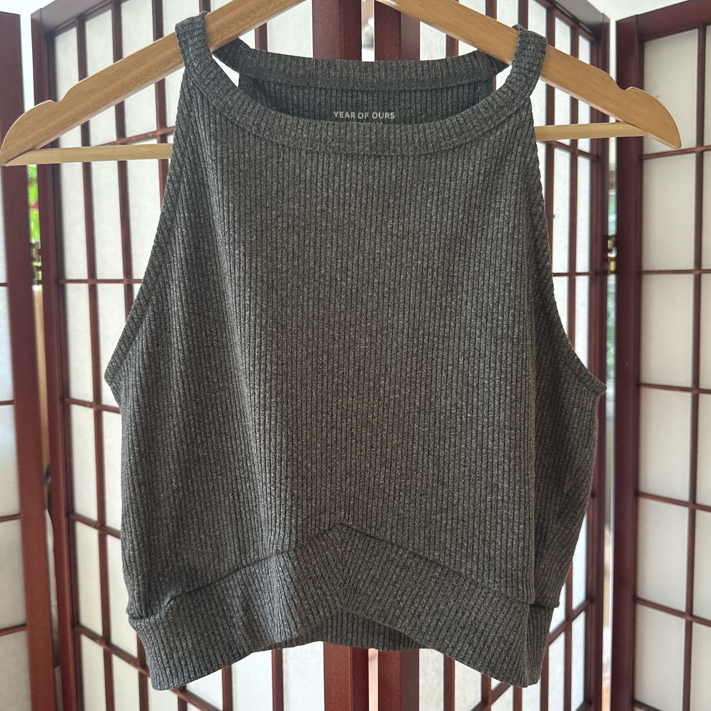 Years Of Ours Gray Ribbed Crop Top Halter Size L